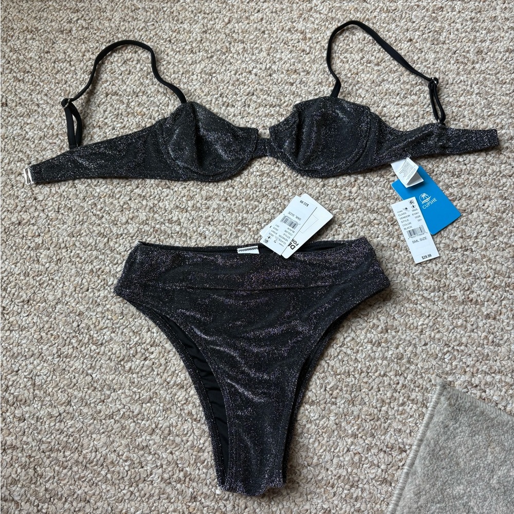 Pacsun Cupshe Black Glitter Bikini Set